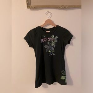 Roxy Paradise Vintage Black Tee Size X Small Y2K Roxy Skater Girl 100% Cotton